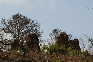 Structure at scenic overlook, from trail below