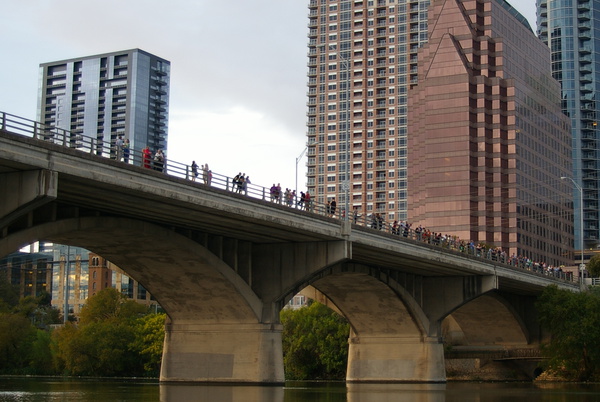 Bat watchers on bridge
