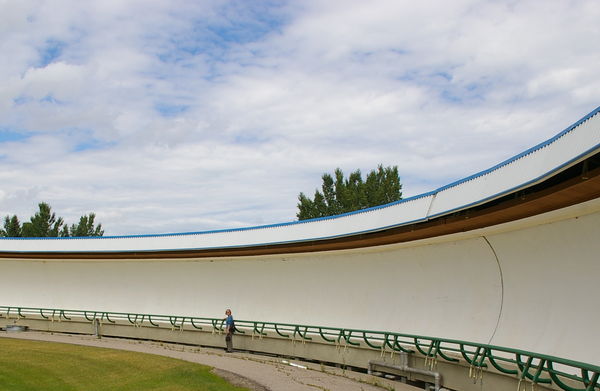 For scale: Kay by bobsled and luge track