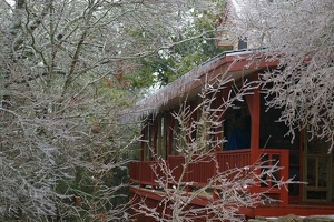 Icicles along porch