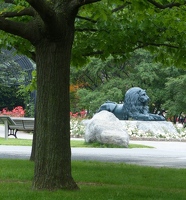 This lion guards the rose garden